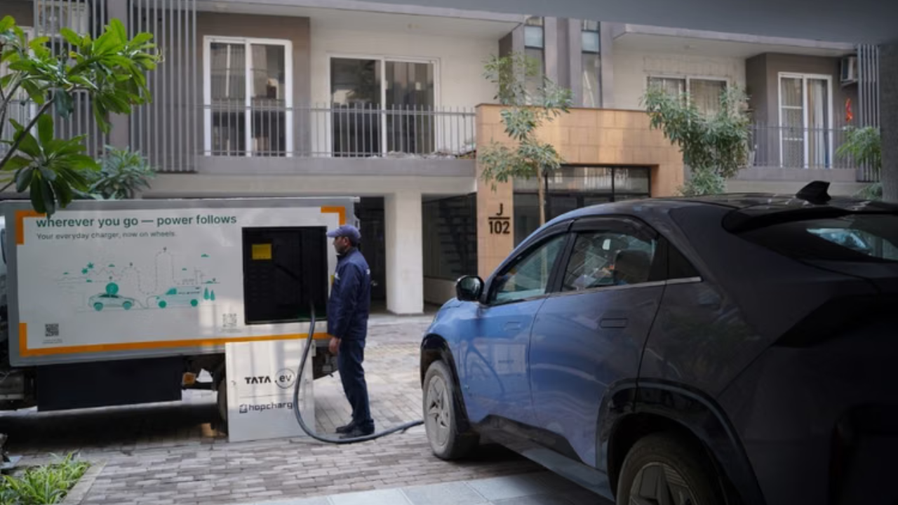 A mobile EV charging van deployed under Tata’s doorstep charging service in Delhi-NCR.