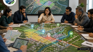 Officials review the draft GIS-based Master Plan 2026-2046 for Bandipora during a stakeholder consultation meeting in Jammu and Kashmir.