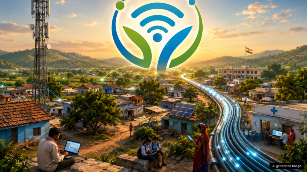 Representatives from Digital Bharat Nidhi, BSNL and the Andhra Pradesh government sign the Amended BharatNet Programme agreement.
