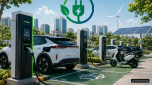 Electric vehicles charge at a public EV charging station as India expands EV infrastructure.