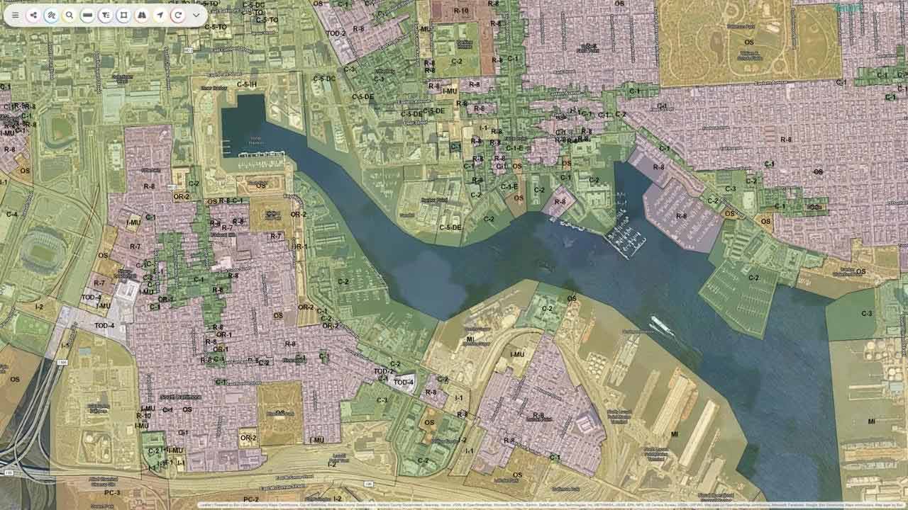 GIS mapping technology showing digital land parcels, urban planning layers and spatial data analysis for smart city development.
