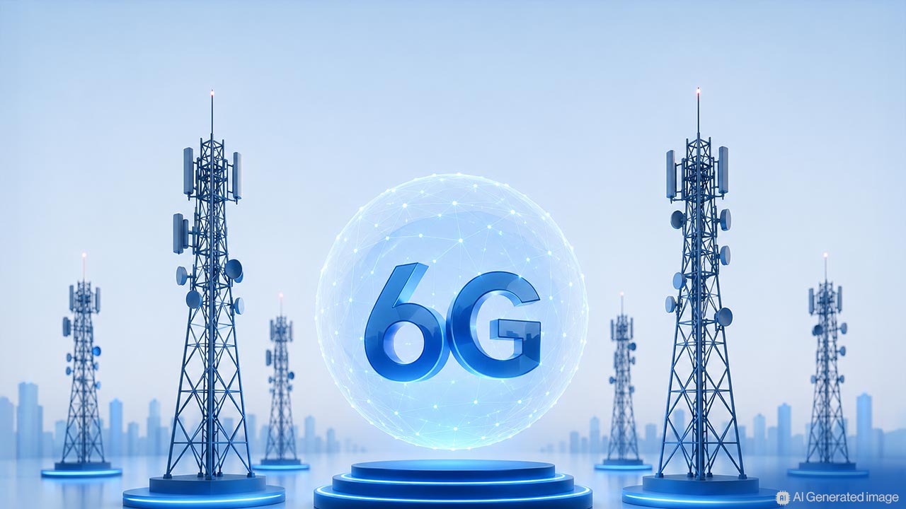 6G logo displayed on a smartphone representing India's telecom industry discussion on 6G investment.